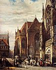 Cornelis Springer Many Figures On The Market Square In Front Of The Martinikirche, Braunschweig painting